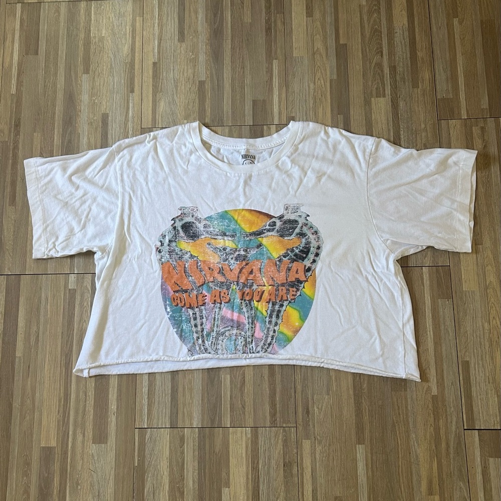 Women’s Nirvana 'Come As You Are' Graphic Oversized Crop Tee - White Size M/L